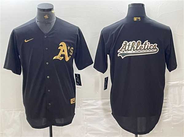 Men%27s Oakland Athletics Black Gold Team Big Logo Cool Base Stitched Baseball Jerseys->oakland athletics->MLB Jersey